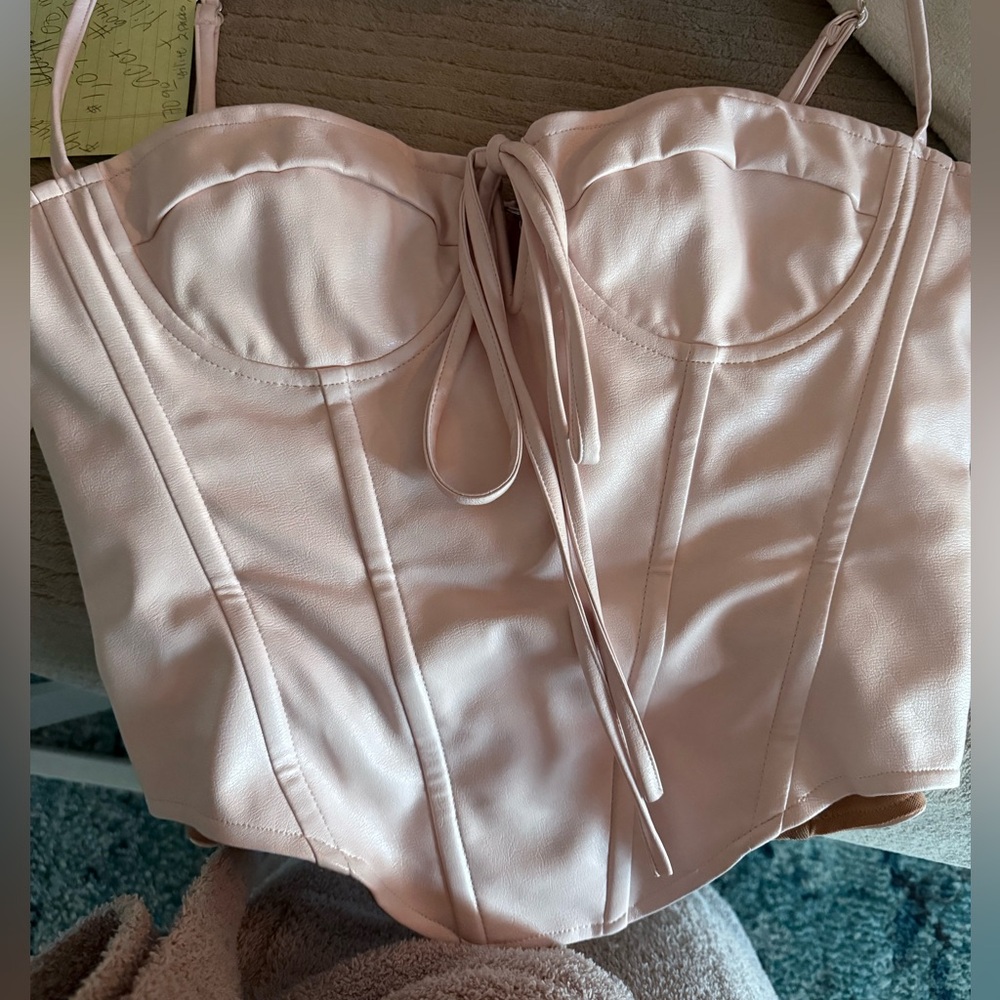 Miaou Aphex Corset Faux Leather Top in Rose Pink - Picture 11 of 11